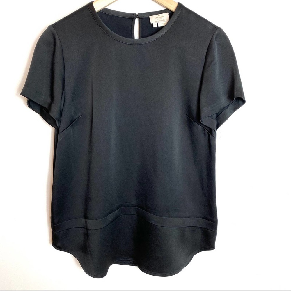Kate Spade Black Satin Short Sleeve Round Neck Blouse Top/ size 4